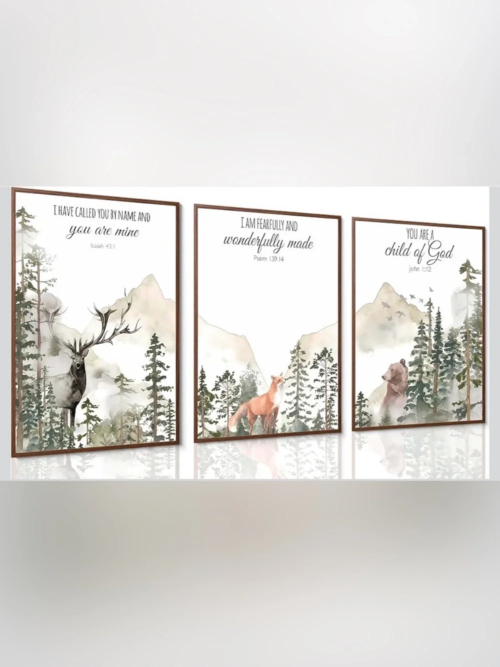 3pcs Forest Animals Bible Verse Wall Art 16x24 inches Unframed 021